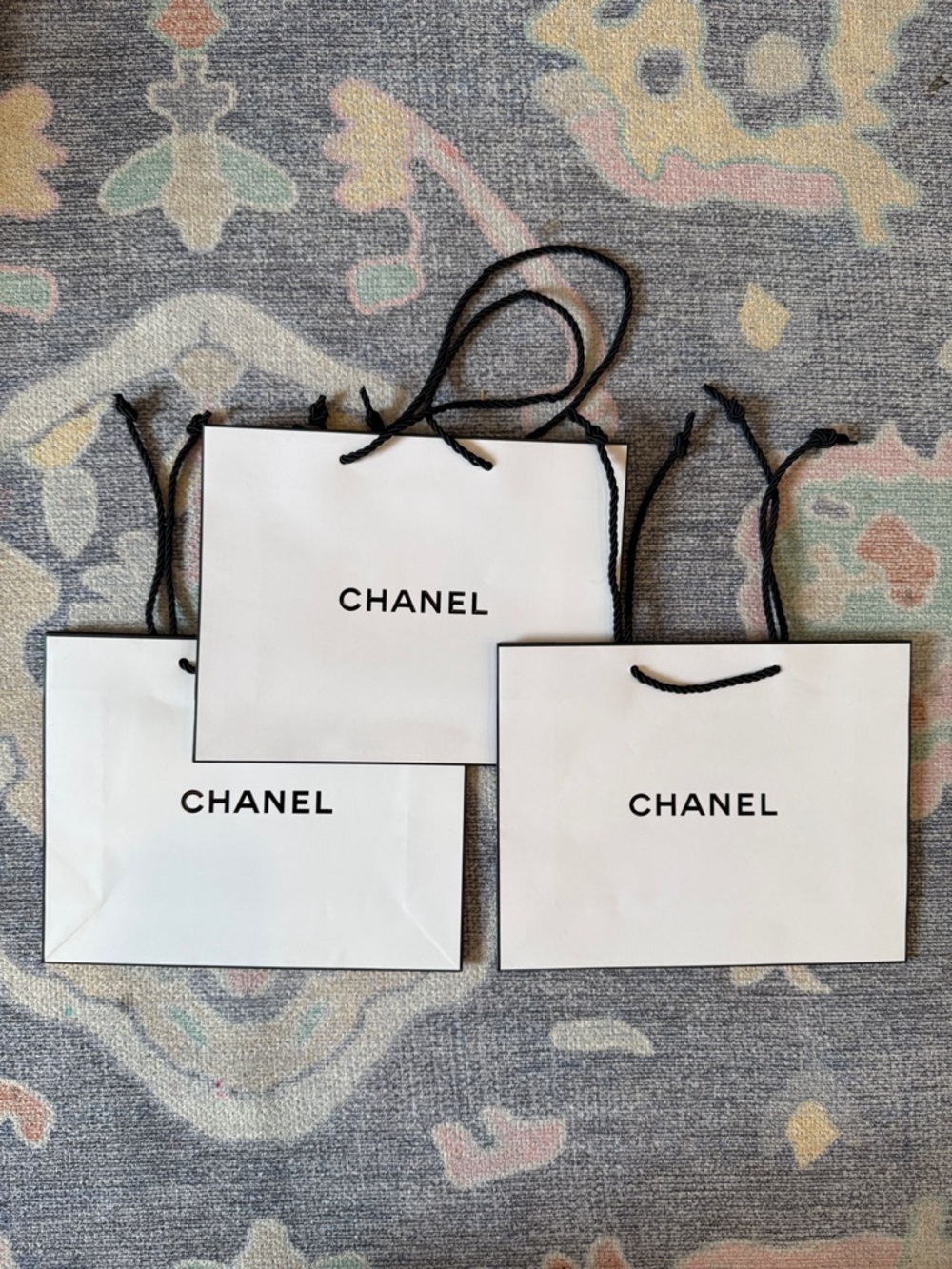 CHANEL Beauty White Mini Shopping Bags with Black Rope Handles - Set of 3
